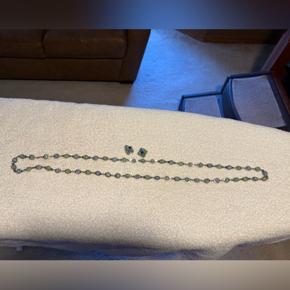Vintage glass bead necklace and earrings set